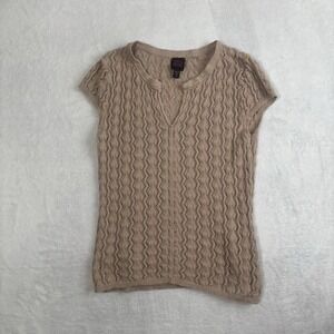 Y2K 2B Bebe Tan Knit Cable Knit Cap Sleeve Top Women's XS Has a Hole